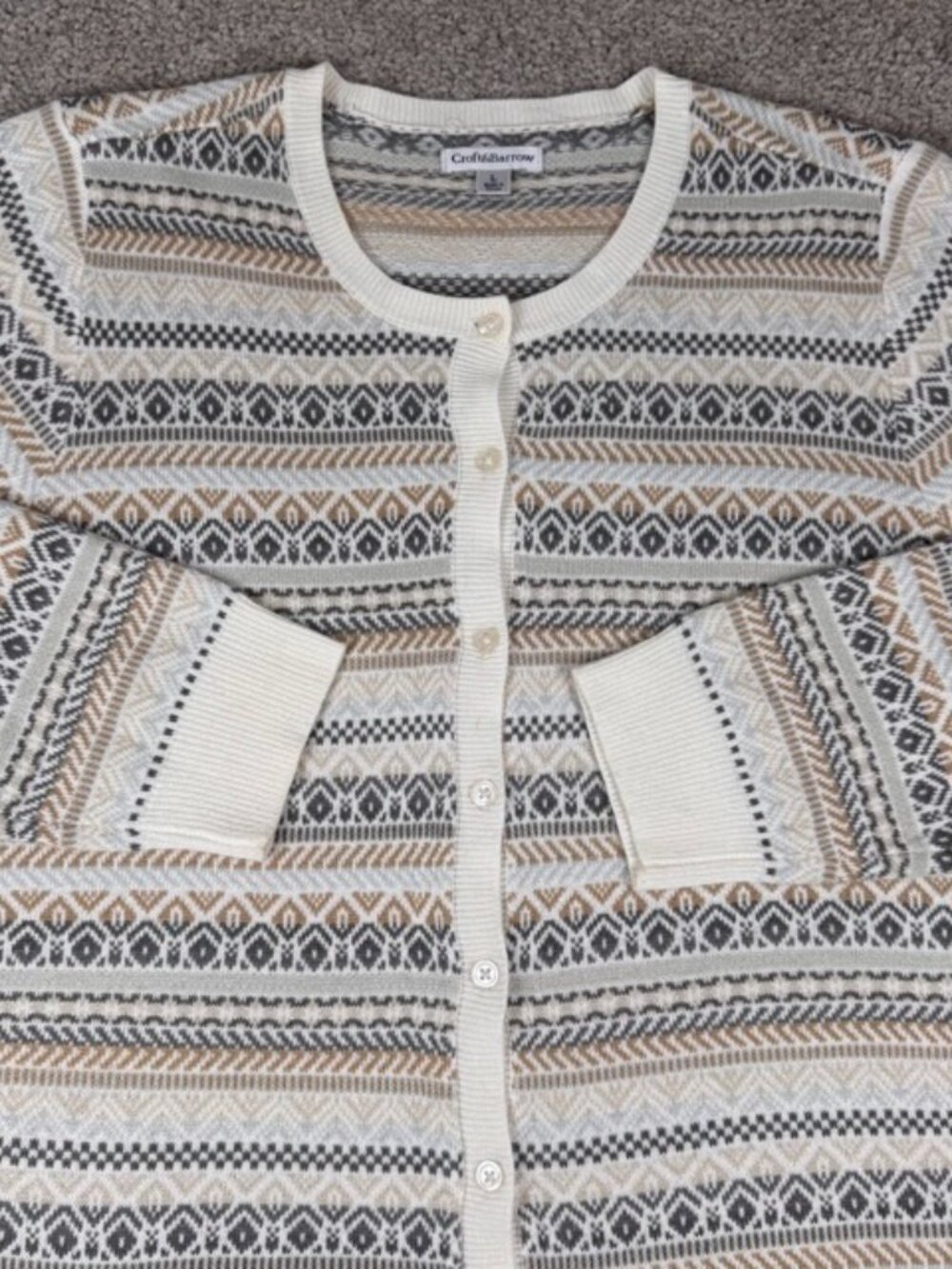 Croft and Barrow Women's Acrylic Cardigan Sweater Long Sleeve Argyle Size L